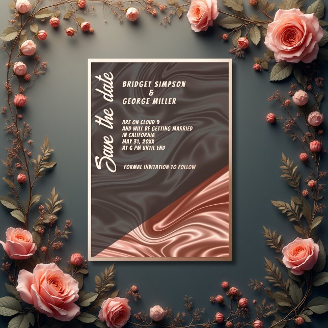 rose gold satin cloud 9 wedding save the date (Creator Uploaded)