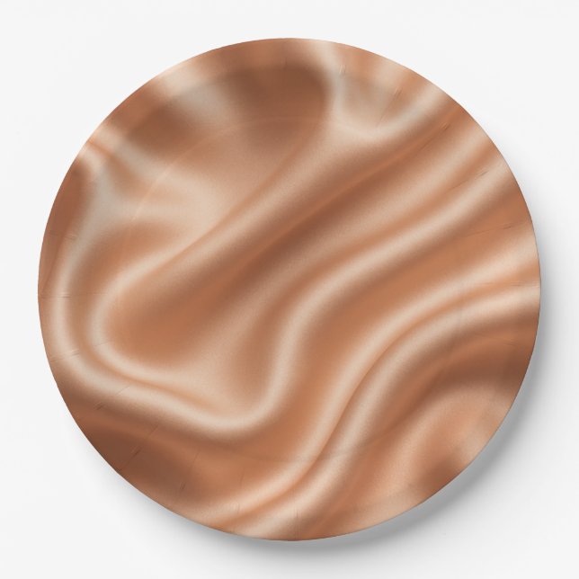 Rose Gold Satin Silk Abstract Luxury Pattern Paper Plate (Front)