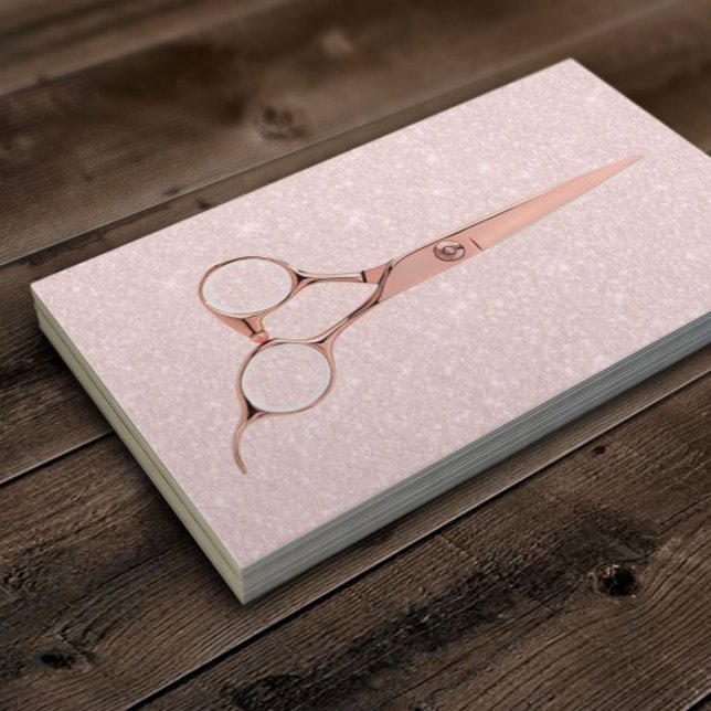 Rose Gold Scissor Pink Glitter Hair Stylist Salon Business Card (Creator Uploaded)