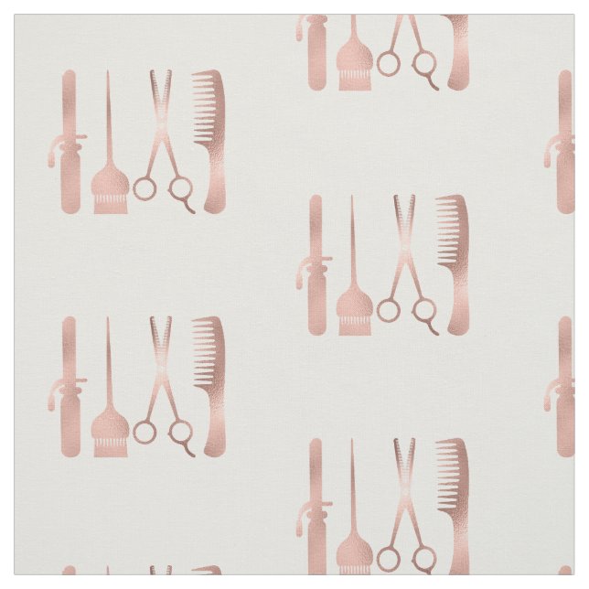 Rose Gold Scissors Hair Stylist Salon Pattern Fabric (Swatch)