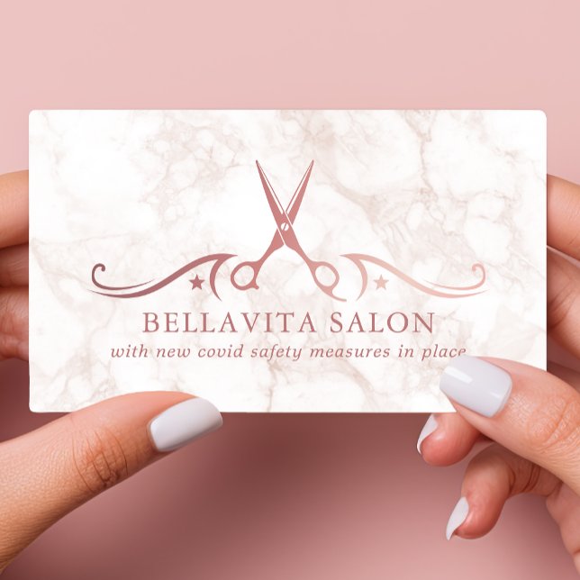 Rose Gold Scissors Marble Salon Covid Safety Business Card (Creator Uploaded)