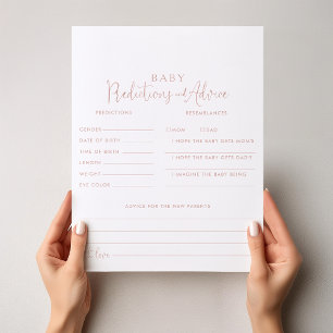 Rose Gold Script Baby Predictions & Advice Cards