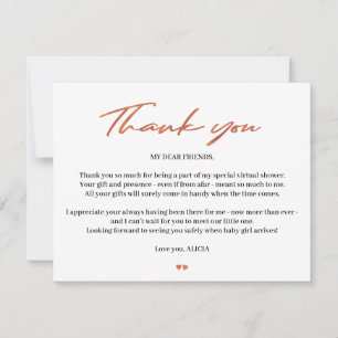 Rose gold script baby virtual shower thank you