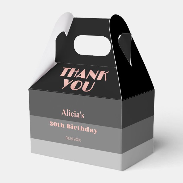 Rose Gold Script Black Grey Stripes Thank You Favour Box (Front Side)