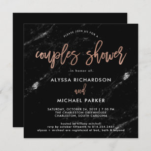 Rose Gold Script   Black Marble Couples Shower Invitation
