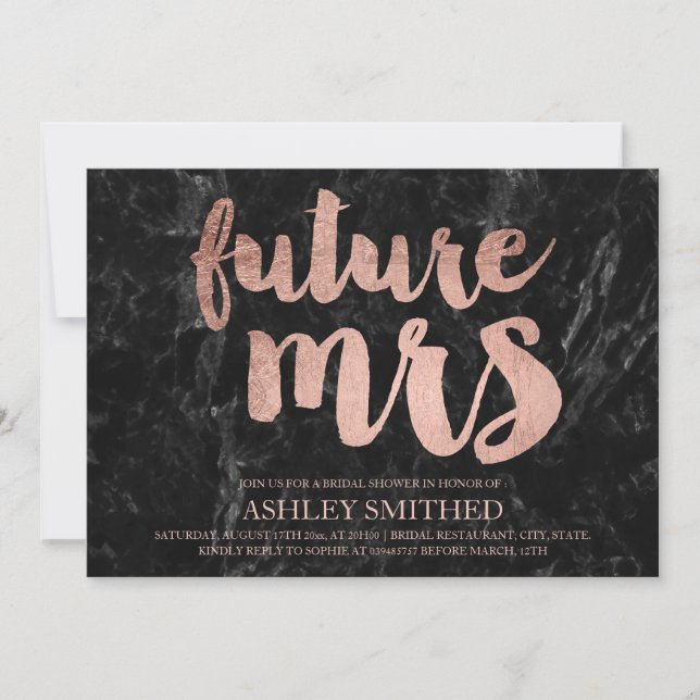 Rose gold script black marble Mrs bridal shower Invitation (Front)
