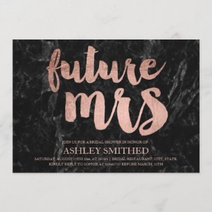 Rose gold script black marble Mrs bridal shower Invitation