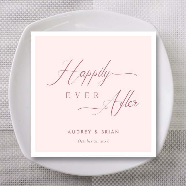 Rose Gold Script Blush Happily Ever After Napkin (Personalized Rose Gold Blush Wedding Napkins )