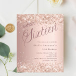 Rose gold script budget Sweet 16 invitation<br><div class="desc">A modern Sweet 16 invitation. Rose gold gradient background and the word Sixteen written with large letters. Decorated with faux glitter,  sparkles. Personalise and add a name and party details. 

1 sheet = 1 invitation printed edge to edge.</div>
