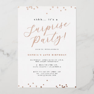 Rose Gold Script Confetti Surprise Party