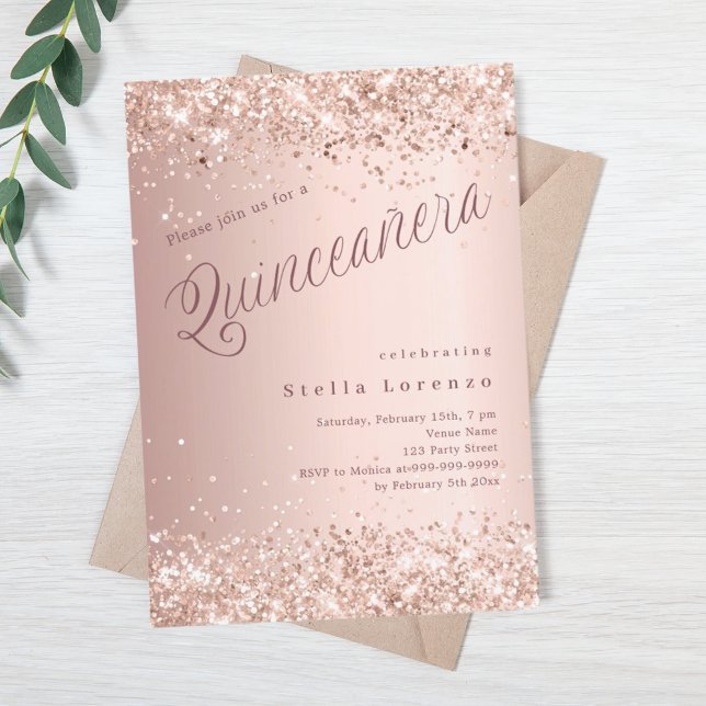 Rose gold script elegant Quinceanera Invitation (Creator Uploaded)