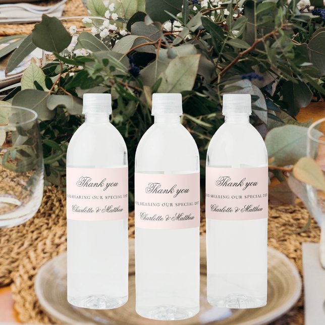 Rose gold script elegant wedding thank you water bottle label (Creator Uploaded)