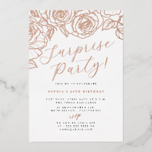 Rose Gold Script Floral Surprise Party