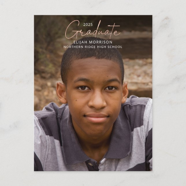 Rose Gold Script Graduate Casual Photo Graduation Postcard (Front)
