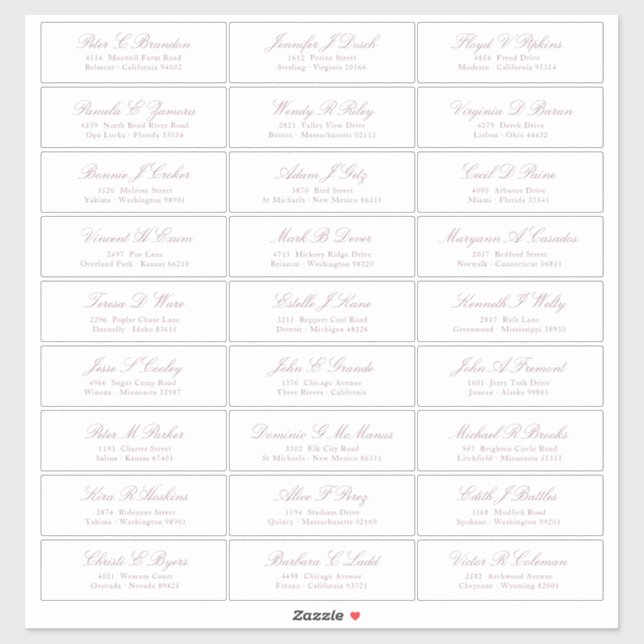 Rose Gold Script Guest Names Address Sticker (Sheet)