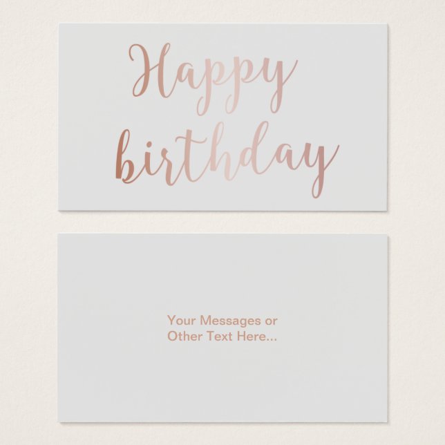 Rose Gold Script "Happy Birthday" Classy Grey (Front & Back)