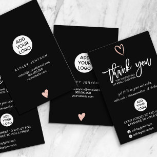 Rose gold script heart black logo order thank you business card