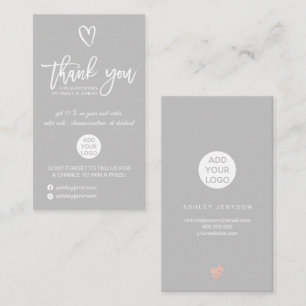 Rose gold script heart grey logo order thank you business card