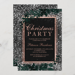 Rose gold script leaf snow chalkboard Christmas Invitation
