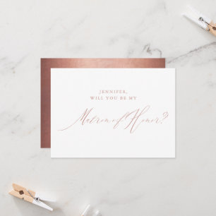 Rose Gold Script Metallic Matron of Honour Invitation
