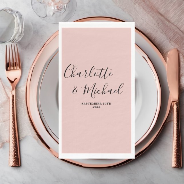 Rose Gold Script Minimalist Wedding Napkin (Creator Uploaded)