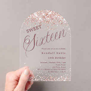 Rose gold script modern Sweet 16 clear arch Acrylic Invitations