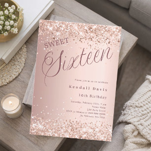 Rose gold script modern Sweet 16 Invitation