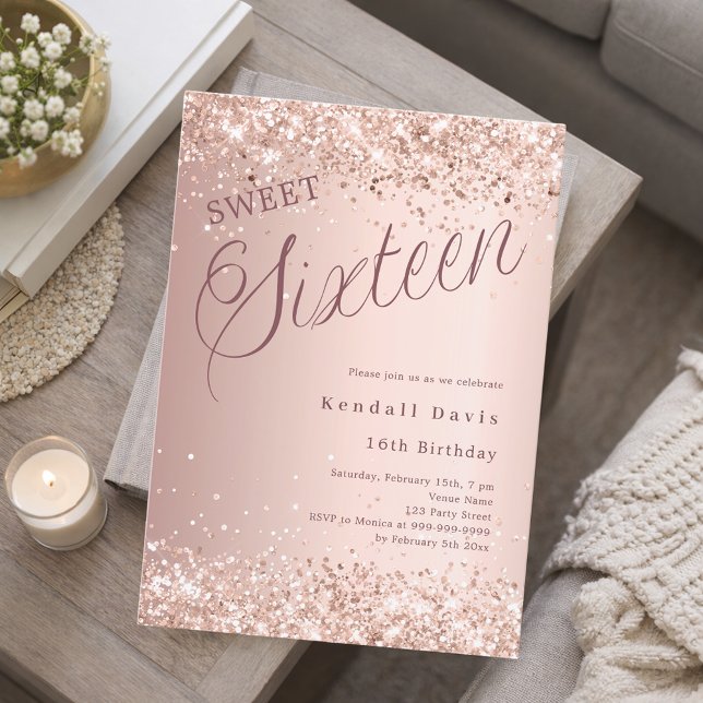 Rose gold script modern Sweet 16 Invitation (Creator Uploaded)