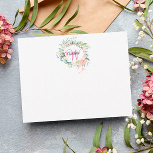 Rose Gold Script Monogram Floral Card