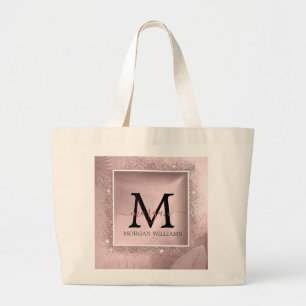 Rose Gold Script Monogram Large Tote Bag
