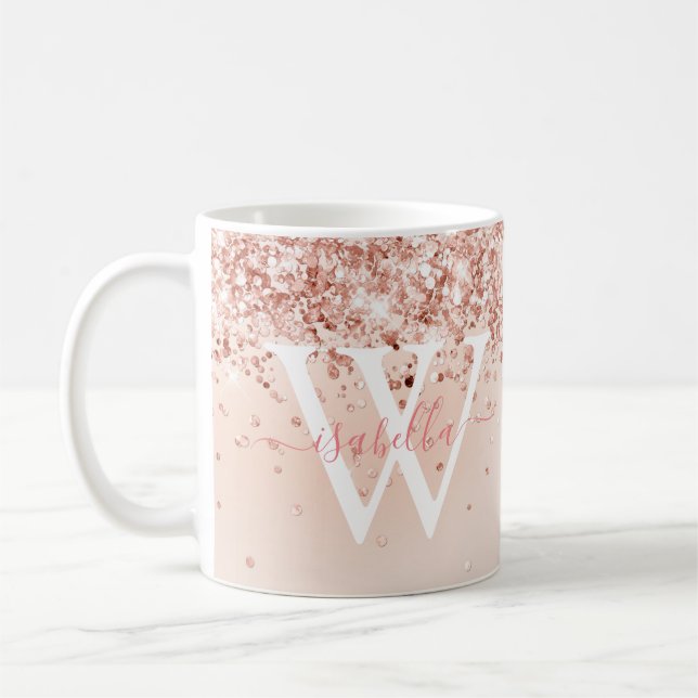 Rose Gold Script Name Monogram Coffee Mug (Left)