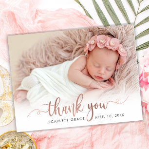 Rose Gold Script Newborn Baby Photo Thank You