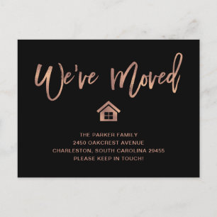 Rose Gold Script on Black   Moving Announcement Postcard