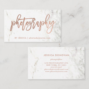 Rose Gold Script on White Marble   Photography Business Card