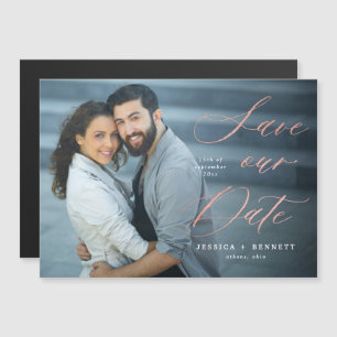 Rose Gold Script Overlay Photo Save the Date Magnetic Invitation
