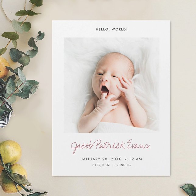 Rose Gold Script Photo Birth Announcement Magnet (Creator Uploaded)