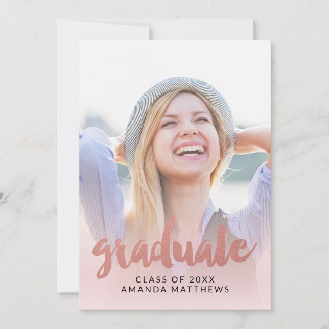 Rose Gold Script Photo Graduation Announcement (Front)