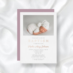 Rose Gold Script Purple Photo Girl Baptism