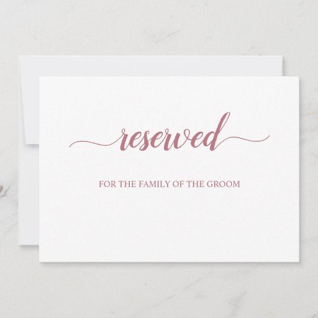 Rose Gold Script Reserved Wedding Seating Sign Invitation (Front)