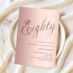 Rose gold script simple 80th birthday invitation