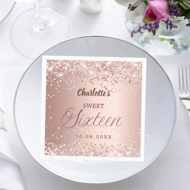Rose gold script Sweet 16 Napkin (Creator Uploaded)