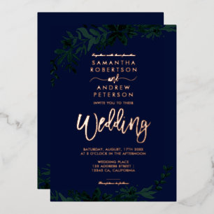 Rose gold script typography Floral green wedding