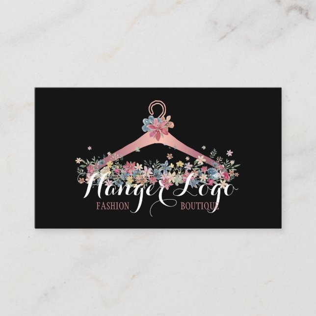 Rose Gold Seamstress Tailor Floral Hanger Business Card (Front)