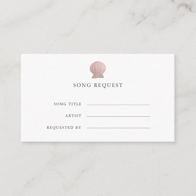 Rose Gold Seashell coastal wedding song request Enclosure Card (Front)