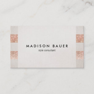 Rose Gold Sequin Beige Linen Beauty Salon Stylist Business Card