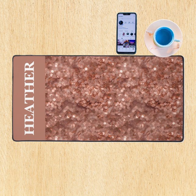 Rose Gold Sequin Glitter Monogram Name Desk Mat (Creator Uploaded)
