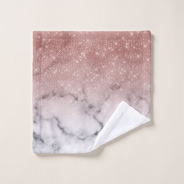 Rose Gold Sequin Glitter White Marble Ombre Wash Cloth (Wash Cloth)