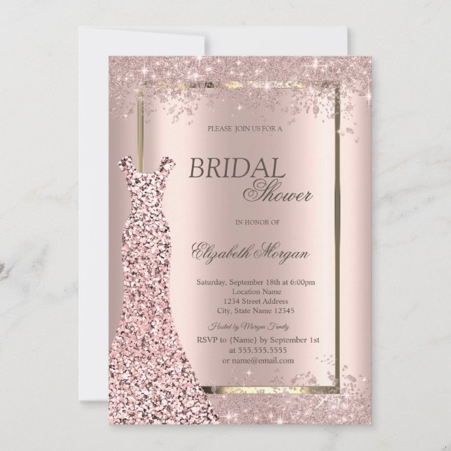 Rose Gold Sequins Dress Confetti Bridal Shower Invitation (Front)