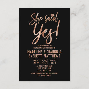 Rose Gold She Said Yes Engagement Party Invite
