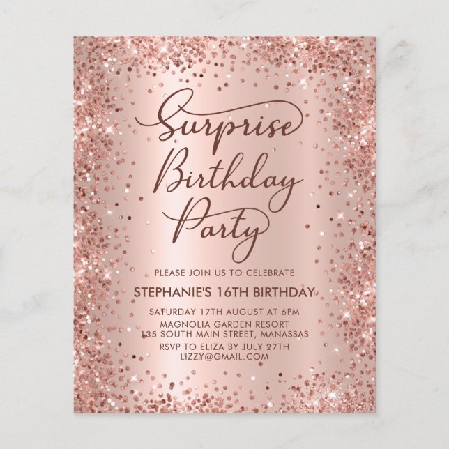 Rose Gold Shhh Surprise Sweet 16 Birthday Invite (Front)